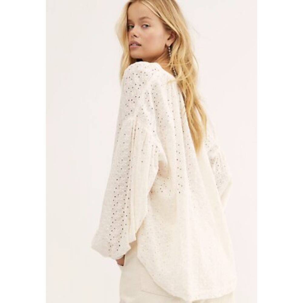 Free People Maddison Eyelet Cotton Blouse Ivory white Oversized Balloon XL - Picture 4 of 15